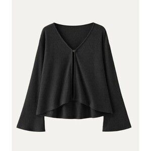 NWT OGL Jacquard Thermal Rib Flare Sleeve Front Hook Cardigan Black Size Medium